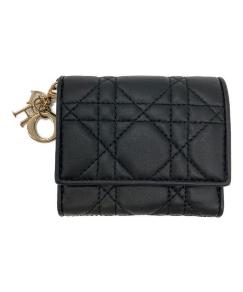 Christian Dior（クリスチャン ディオール）Christian Dior (クリスチャン ディオール) LADY DIOR ロータス コンパクトウォレット ブラックの古着・服飾アイテム