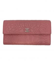 CHANEL（シャネル）の古着「カメリア モチーフ ラウンド ファスナー ウォレット 長財布」｜ピンク