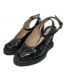 BOTTEGA VENETA（ボッテガベネタ）の古着「イントレチャートウェッジソールサンダル」｜ブラック