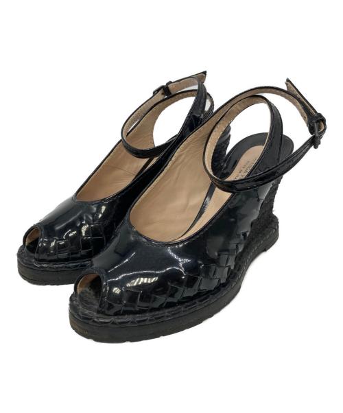 BOTTEGA VENETA（ボッテガベネタ）BOTTEGA VENETA (ボッテガベネタ) イントレチャートウェッジソールサンダル ブラック サイズ:35の古着・服飾アイテム