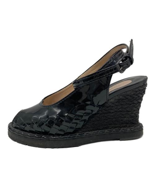 BOTTEGA VENETA（ボッテガベネタ）BOTTEGA VENETA (ボッテガベネタ) イントレチャートウェッジソールサンダル ブラック サイズ:35の古着・服飾アイテム