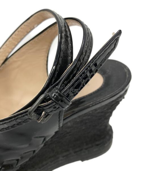 BOTTEGA VENETA（ボッテガベネタ）BOTTEGA VENETA (ボッテガベネタ) イントレチャートウェッジソールサンダル ブラック サイズ:35の古着・服飾アイテム