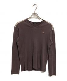 BURBERRY BLACK LABEL（バーバリーブラックレーベル）の古着「チェック切替カットソー」｜ブラウン