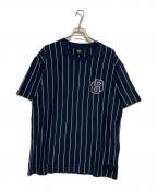BOSSボス）の古着「Tessin ストライプメッシュtシャツ」｜ネイビー