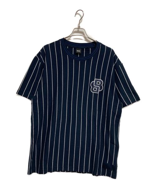 BOSS（ボス）BOSS (ボス) Tessin ストライプメッシュtシャツ ネイビー サイズ:XXLの古着・服飾アイテム