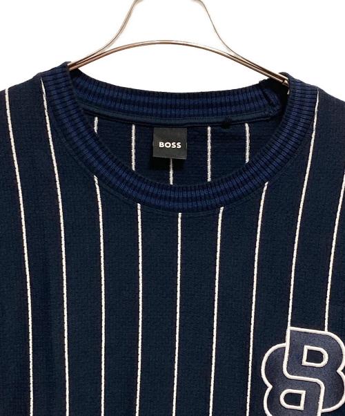 BOSS（ボス）BOSS (ボス) Tessin ストライプメッシュtシャツ ネイビー サイズ:XXLの古着・服飾アイテム