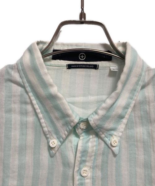 STONE ISLAND（ストーンアイランド）STONE ISLAND (ストーンアイランド) 半袖ストライプシャツ ブルー×ホワイト サイズ:Lの古着・服飾アイテム