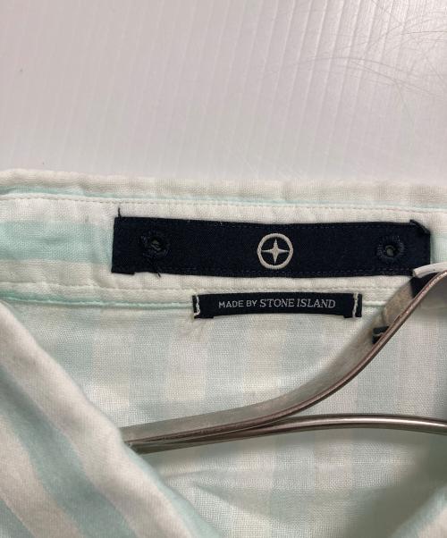 STONE ISLAND（ストーンアイランド）STONE ISLAND (ストーンアイランド) 半袖ストライプシャツ ブルー×ホワイト サイズ:Lの古着・服飾アイテム