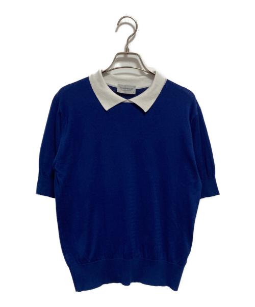JOHN SMEDLEY（ジョンスメドレー）JOHN SMEDLEY (ジョンスメドレー) バイカラーニットポロシャツ ブルー サイズ:Mの古着・服飾アイテム