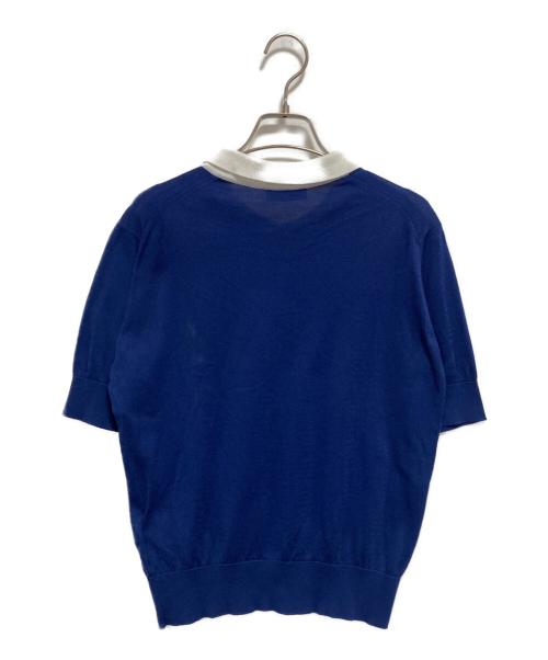 JOHN SMEDLEY（ジョンスメドレー）JOHN SMEDLEY (ジョンスメドレー) バイカラーニットポロシャツ ブルー サイズ:Mの古着・服飾アイテム
