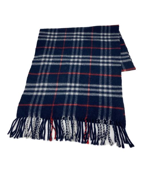 Burberry's（バーバリーズ）Burberry's (バーバリーズ) カシミヤチェックマフラー ネイビーの古着・服飾アイテム