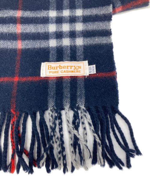 Burberry's（バーバリーズ）Burberry's (バーバリーズ) カシミヤチェックマフラー ネイビーの古着・服飾アイテム