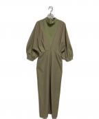 Ameriアメリ）の古着「MEDI OFF SHOULDER PUFF SLEEVE DRESS」｜ベージュ×カーキ