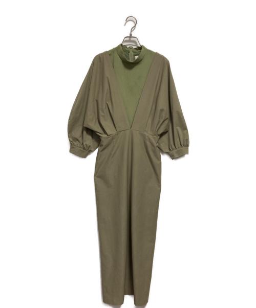 Ameri（アメリ）AMERI (アメリ) MEDI OFF SHOULDER PUFF SLEEVE DRESS ベージュ×カーキ サイズ:FREEの古着・服飾アイテム