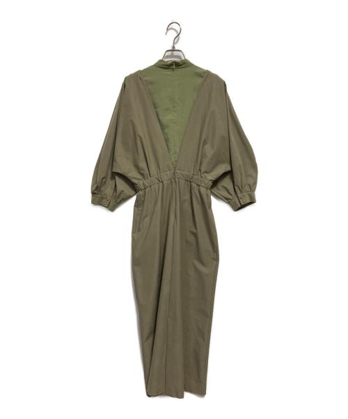 Ameri（アメリ）AMERI (アメリ) MEDI OFF SHOULDER PUFF SLEEVE DRESS ベージュ×カーキ サイズ:FREEの古着・服飾アイテム