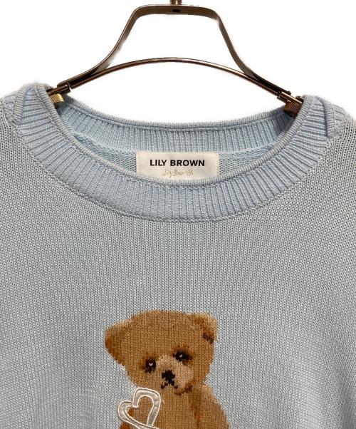 Lily Brown（リリーブラウン）Lily Brown (リリーブラウン) Lily Bearハートサテンニット ブルー サイズ:FREEの古着・服飾アイテム