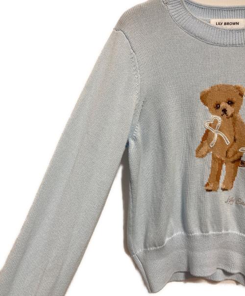 Lily Brown（リリーブラウン）Lily Brown (リリーブラウン) Lily Bearハートサテンニット ブルー サイズ:FREEの古着・服飾アイテム