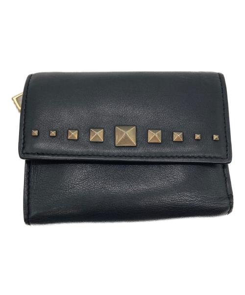 VALENTINO GARAVANI（ヴァレンティノ・ガラヴァーニ）VALENTINO GARAVANI (ヴァレンティノ・ガラヴァーニ) ロックスタッズ三つ折り財布 ブラックの古着・服飾アイテム