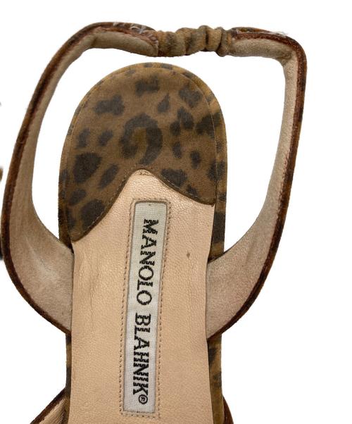 Manolo Blahnik（マノロブラニク）Manolo Blahnik (マノロブラニク) レオパード柄スリングバッグパンプス ベージュ サイズ:37.5の古着・服飾アイテム