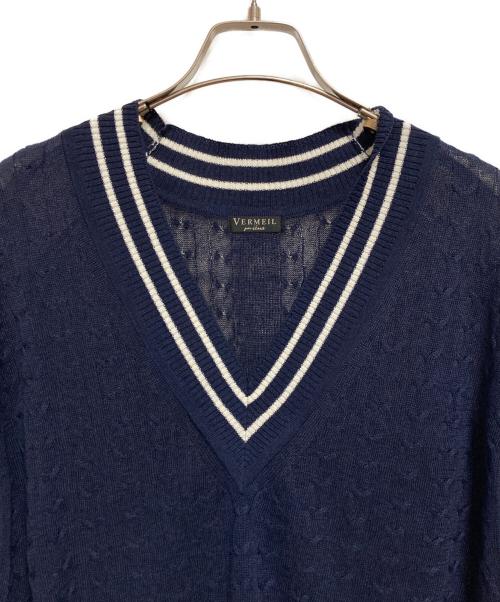 VERMEIL par iena（ヴェルメイユ パー イエナ）VERMEIL par iena (ヴェルメイユ パー イエナ) Linen Knit Cable ベスト ネイビー サイズ:不明の古着・服飾アイテム