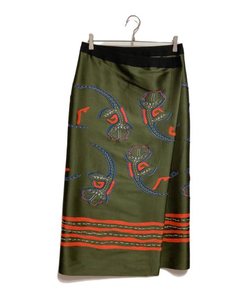 HIROKO KOSHINO（ヒロコ コシノ）HIROKO KOSHINO (ヒロコ コシノ) パネルジャカードラップスカート カーキ サイズ:40の古着・服飾アイテム