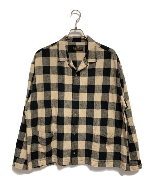 JOURNAL STANDARD（ジャーナルスタンダード）JOURNAL STANDARD (ジャーナルスタンダード) リラックス オープン コットン リネン 長袖 シャツ ネイビー×ベージュ サイズ:Mの古着・服飾アイテム