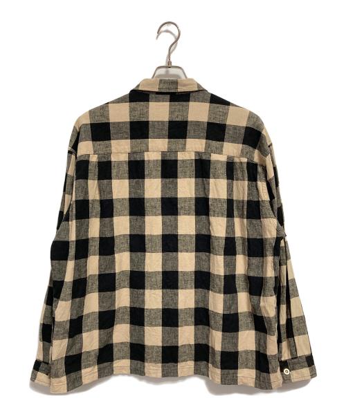 JOURNAL STANDARD（ジャーナルスタンダード）JOURNAL STANDARD (ジャーナルスタンダード) リラックス オープン コットン リネン 長袖 シャツ ネイビー×ベージュ サイズ:Mの古着・服飾アイテム