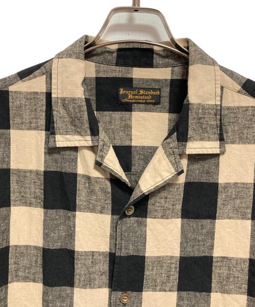JOURNAL STANDARD（ジャーナルスタンダード）JOURNAL STANDARD (ジャーナルスタンダード) リラックス オープン コットン リネン 長袖 シャツ ネイビー×ベージュ サイズ:Mの古着・服飾アイテム