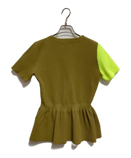 HeRIN.CYE（ヘリンドットサイ）HeRIN.CYE (ヘリンドットサイ) Flare hem knit tops イエロー×ベージュ サイズ:FREEの古着・服飾アイテム