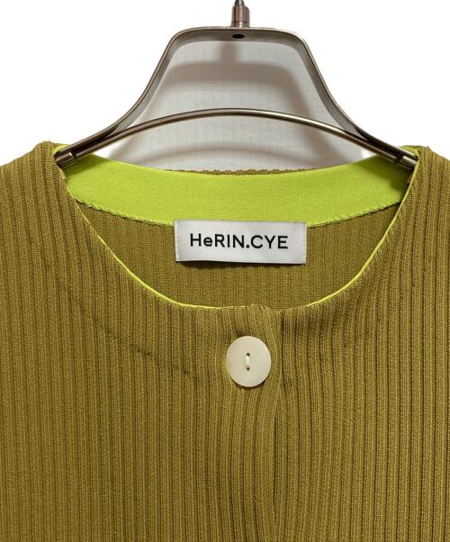 HeRIN.CYE（ヘリンドットサイ）HeRIN.CYE (ヘリンドットサイ) Flare hem knit tops イエロー×ベージュ サイズ:FREEの古着・服飾アイテム