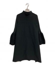 CFCL（シーエフシーエル）の古着「POTTERY PILE GLITTER LONG BELL SLEEVE FLARE MINI DRESS」｜ブラック