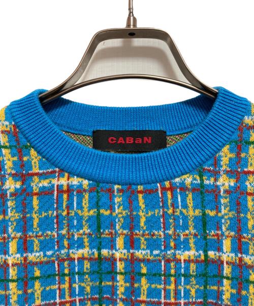 CABAN（キャバン）CABAN (キャバン) コットンカシミヤチェックジャカード ハーフスリーブプルオーバー ブルー サイズ:FREEの古着・服飾アイテム