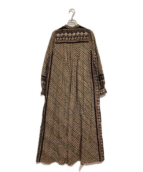 sara mallika（サラマリカ）sara mallika (サラマリカ) COTTON STRIPE ETHNIC PRINT ワンピース ベージュ×ブラック サイズ:Mの古着・服飾アイテム