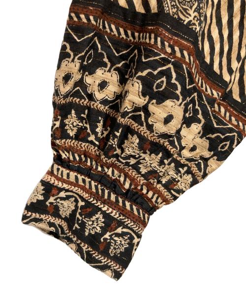 sara mallika（サラマリカ）sara mallika (サラマリカ) COTTON STRIPE ETHNIC PRINT ワンピース ベージュ×ブラック サイズ:Mの古着・服飾アイテム