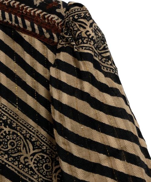 sara mallika（サラマリカ）sara mallika (サラマリカ) COTTON STRIPE ETHNIC PRINT ワンピース ベージュ×ブラック サイズ:Mの古着・服飾アイテム