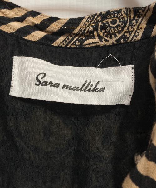 sara mallika（サラマリカ）sara mallika (サラマリカ) COTTON STRIPE ETHNIC PRINT ワンピース ベージュ×ブラック サイズ:Mの古着・服飾アイテム