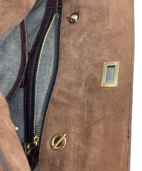 MaxMara（マックスマーラ）MaxMara (マックスマーラ) 型押しレザーハンドバッグ ブラウンの古着・服飾アイテム