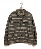 RRLダブルアールエル）の古着「STRIPE BLANKET W/NYLON QUILTING SHIRTS JACKET」｜グレー×ベージュ