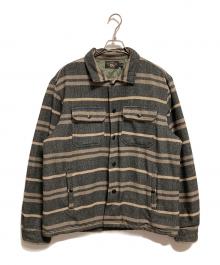 RRL（ダブルアールエル）の古着「STRIPE BLANKET W/NYLON QUILTING SHIRTS JACKET」｜グレー×ベージュ