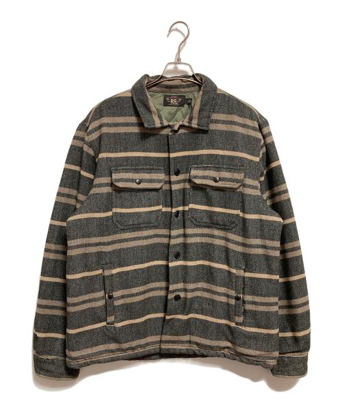 RRL（ダブルアールエル）RRL (ダブルアールエル) STRIPE BLANKET W/NYLON QUILTING SHIRTS JACKET グレー×ベージュ サイズ:XLの古着・服飾アイテム