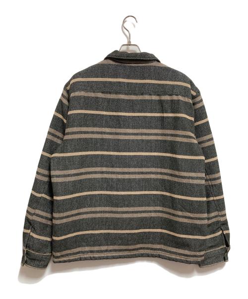 RRL（ダブルアールエル）RRL (ダブルアールエル) STRIPE BLANKET W/NYLON QUILTING SHIRTS JACKET グレー×ベージュ サイズ:XLの古着・服飾アイテム