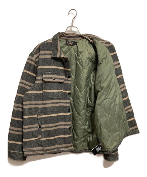 RRL（ダブルアールエル）RRL (ダブルアールエル) STRIPE BLANKET W/NYLON QUILTING SHIRTS JACKET グレー×ベージュ サイズ:XLの古着・服飾アイテム