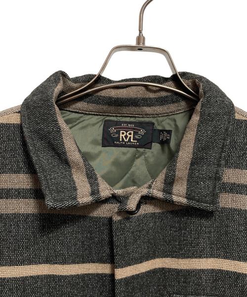 RRL（ダブルアールエル）RRL (ダブルアールエル) STRIPE BLANKET W/NYLON QUILTING SHIRTS JACKET グレー×ベージュ サイズ:XLの古着・服飾アイテム