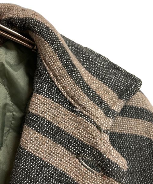 RRL（ダブルアールエル）RRL (ダブルアールエル) STRIPE BLANKET W/NYLON QUILTING SHIRTS JACKET グレー×ベージュ サイズ:XLの古着・服飾アイテム