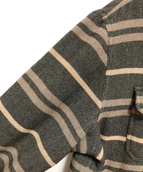 RRL（ダブルアールエル）RRL (ダブルアールエル) STRIPE BLANKET W/NYLON QUILTING SHIRTS JACKET グレー×ベージュ サイズ:XLの古着・服飾アイテム