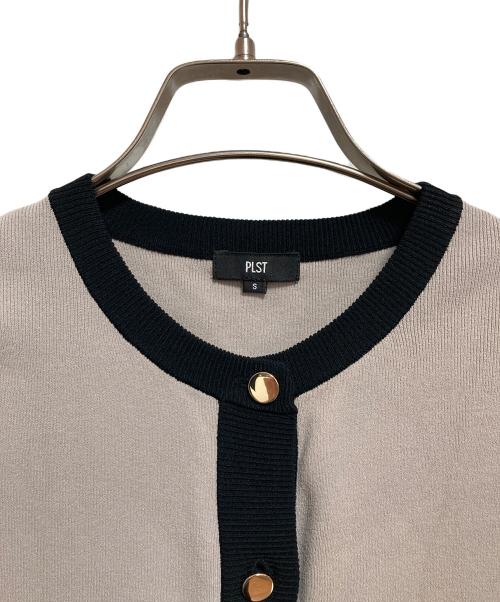 PLST（プラステ）PLST (プラステ) UVカットレーヨンブレンド半袖カーディガン ベージュ×ブラック サイズ:Sの古着・服飾アイテム