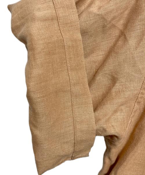 PAPAS（パパス）PAPAS (パパス) ロゴ刺繍リネンオープンカラーシャツ ブラウン サイズ:Mの古着・服飾アイテム