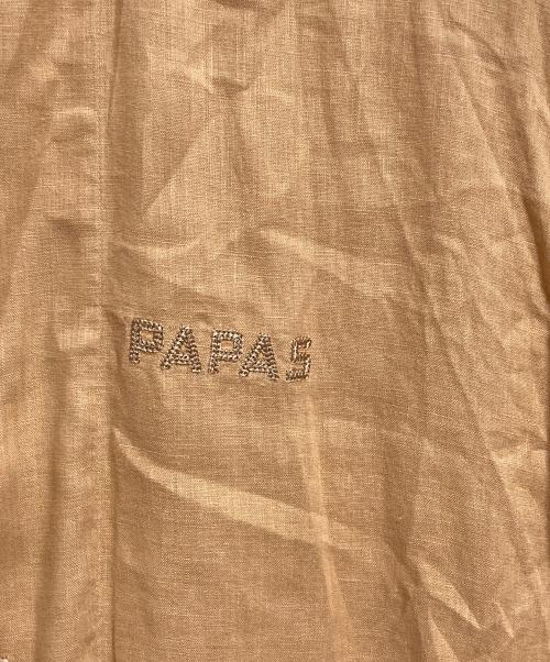 PAPAS（パパス）PAPAS (パパス) ロゴ刺繍リネンオープンカラーシャツ ブラウン サイズ:Mの古着・服飾アイテム