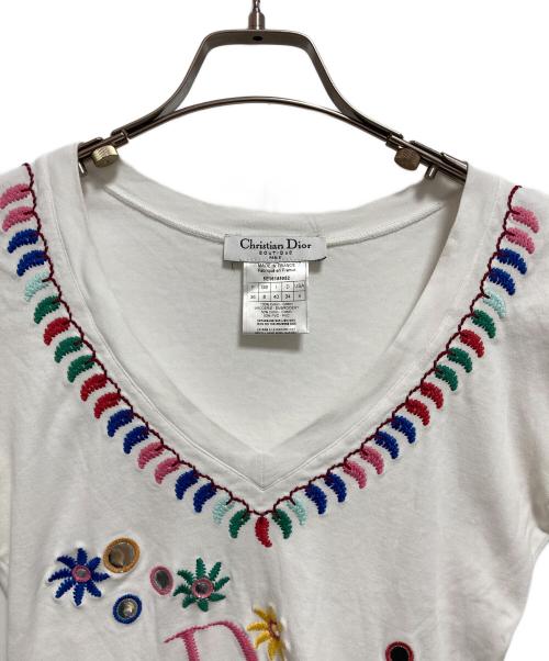 Christian Dior（クリスチャン ディオール）Christian Dior (クリスチャン ディオール) ロゴ刺繍カットソー ホワイト サイズ:36の古着・服飾アイテム