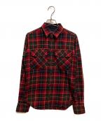 RALPH LAURENラルフローレン）の古着「エルボーパッチネルシャツ」｜レッド×グリーン